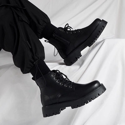 Botas Negras de Cuero para Hombre con Cierre Lateral y Plataforma Elevada - Image 3