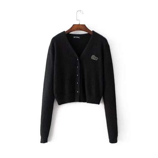 Cardigan de Punto con Bordado de Letras y Botones Peluche - Estilo Europeo Moderno - Image 3