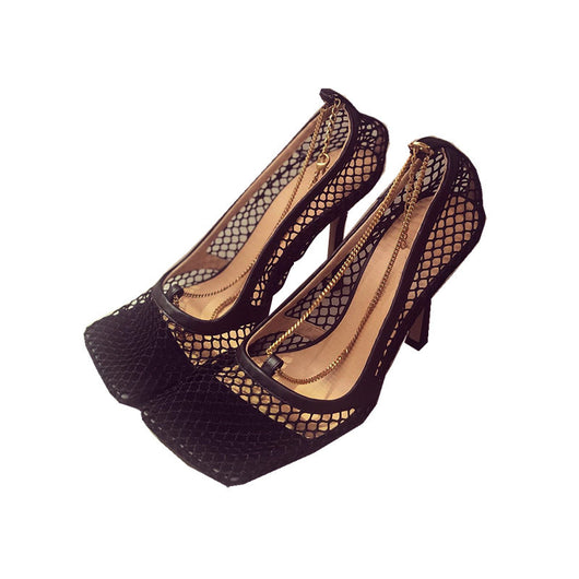 Sandalias de Tacón Alto con Malla y Cuadrado Pequeño - Image 12