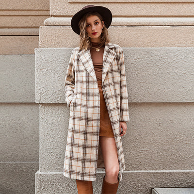 Abrigo Largo de Lana a Cuadros Estilo Británico para Mujer - Image 4
