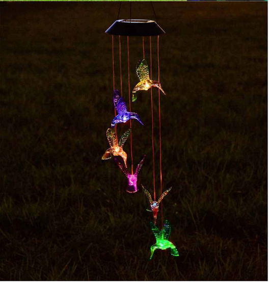 Lámpara Solar Cambia Colores con Carillón de Viento - Bola de Cristal Colibrí y Mariposa - Image 29