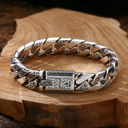 Pulsera de Plata 925 Patrón Tangcao Eslabón Cubano Grueso para Hombre