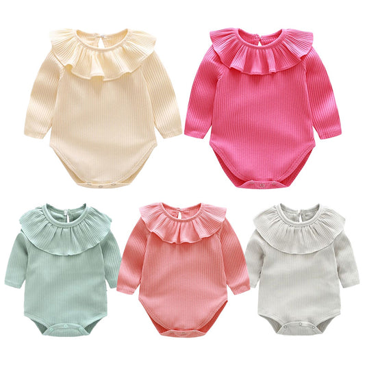 Pelele Tejido para Bebé Niña Manga Larga con Cuello Volante Loto - 5 Colores