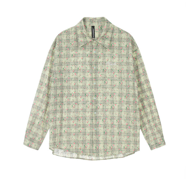 Camisa Suelta Estampado Floral y Cuadros para Hombre - Image 5
