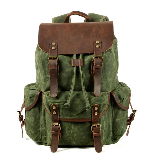 Mochila de Viaje Retro en Lona Encerada con Cordón Ajustable para Hombre - Image 6