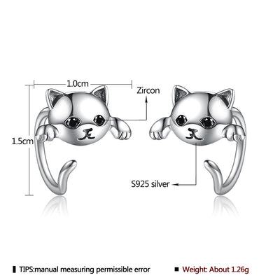 Aretes de Plata Esterlina con Diseño de Gatos Adorables Europeos y Americanos - Image 6