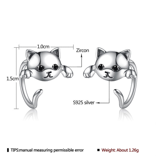 Aretes de Plata Esterlina con Diseño de Gatos Adorables Europeos y Americanos - Image 6