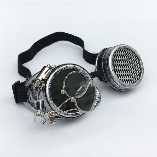 Gafas Steampunk Góticas con Lentes de Malla y Lupa Decorativa