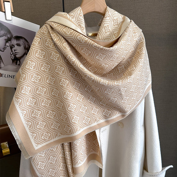 Bufanda de Cachemira Artificial Flor de Cuatro Pétalos - Invierno Versátil para Mujer