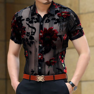 Camisa Elegante Semitransparente de Manga Corta para Hombre - Image 8