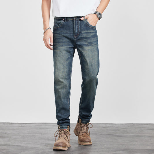 Pantalones Casuales Rectos Versátiles Amarillo Arcilla y Azul para Hombre