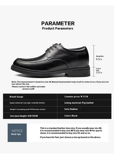 Zapatos Derby de Cuero Genuino con Alzas de 8cm para Hombre - Calzado Formal Ejecutivo - Image 11