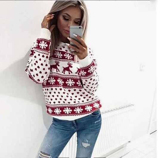 Suéter Navideño para Mujer con Diseño de Reno - Manga Larga Otoño Invierno - Image 5