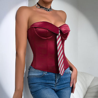 Corset Satinado con Encaje de Espina de Pez y Anillo de Acero - Image 18