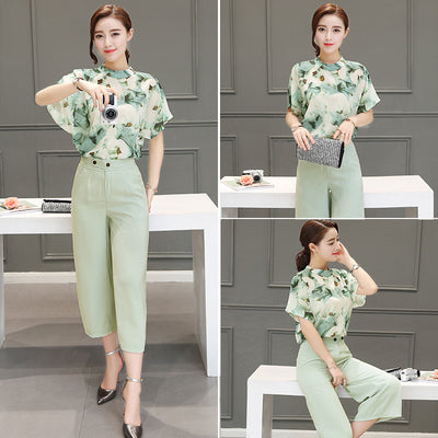 Conjunto de Verano Coreano: Blusa de Gasa Manga Corta y Pantalón Ancho - Image 3