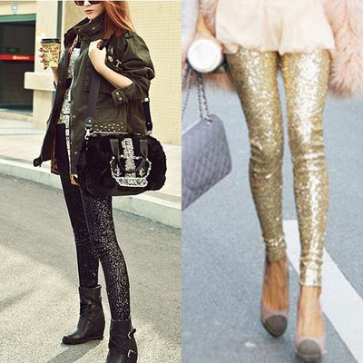 Leggins de Lentejuelas Doradas Talla Grande - Diseño Coreano Ajustado - Image 2