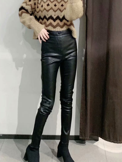 Pantalones de Cuero con Abertura Lateral - Diseño Versátil Todo Uso - Image 2