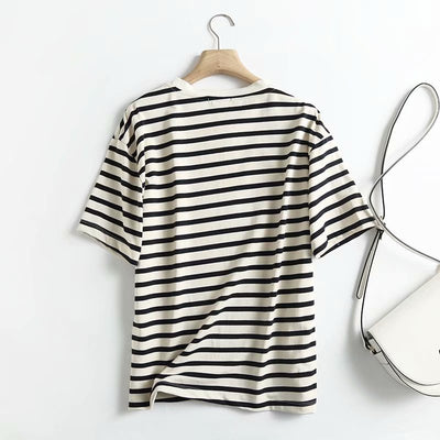 Camiseta de Rayas Marineras Cuello Redondo Manga Corta - Image 10
