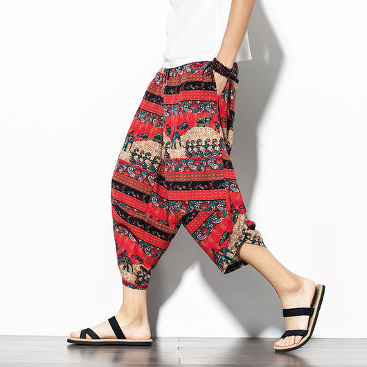 Pantalones Baggy de Algodón y Lino con Estampado - Corte Suelto y Cómodo - Image 9