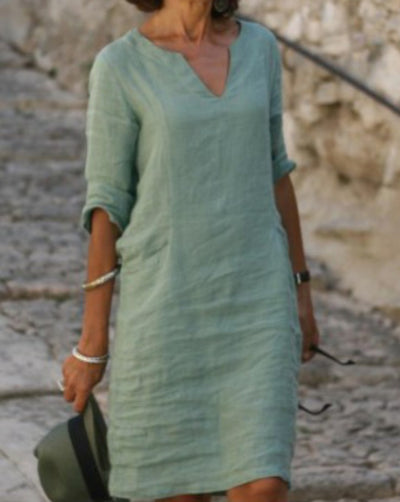 Vestido Midi Cuello V Otoño - Diseño Clásico Europa y América - Image 4