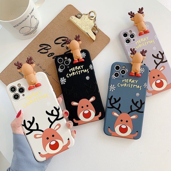 Funda Navideña para Celular con Diseño de Reno - Carcasa Suave IMD