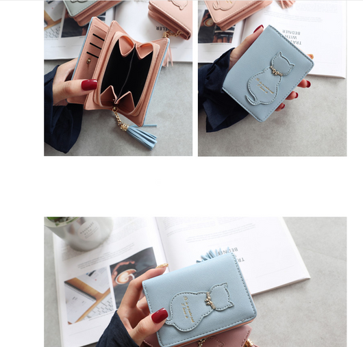 Billetera Compacta para Mujer con Diseño de Gato y Cierre de Hebilla - Image 4