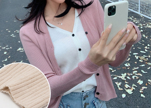Cardigan Tejido Falsa Dos Piezas Mujer Cuello V Manga Larga - Image 11