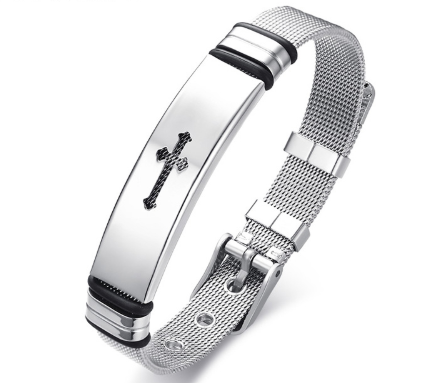 Pulsera Brazalete Ajustable de Acero Inoxidable con Cruz Bíblica para Hombre - Joyería Cristiana - Image 6