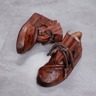 Botas Retro de Cuero y Cáñamo con Punta Redonda en Tonos Nude - Image 4