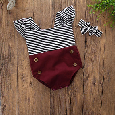Conjunto Romper Infantil de Rayas con Mangas Volantes + Diadema - Image 5