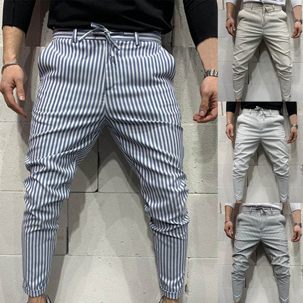 Pantalones de Cordones con Rayas en Colores Sólidos