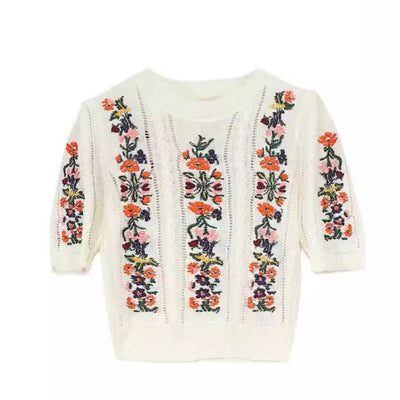 Blusa Tejida con Bordado de Flores Exquisitas - Image 4