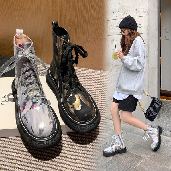 Botas Martin de Plataforma con Estampado en Cuero Genuino - Estilo Nicho Exclusivo