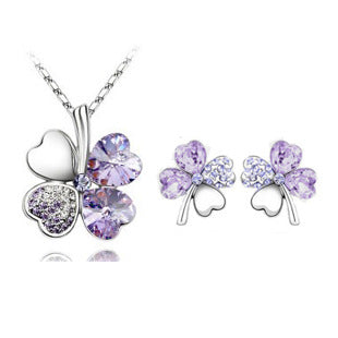 Conjunto de Collar y Aretes de Cristal Trébol de Cuatro Hojas - Image 21