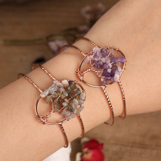 Pulsera de Turquesa Natural con Alambre de Cobre Dorado para Mujer - Image 16
