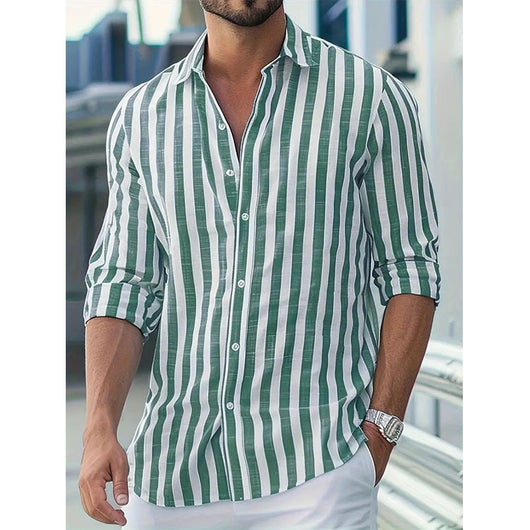 Camisa Casual de Manga Larga con Rayas para Hombre - Image 4