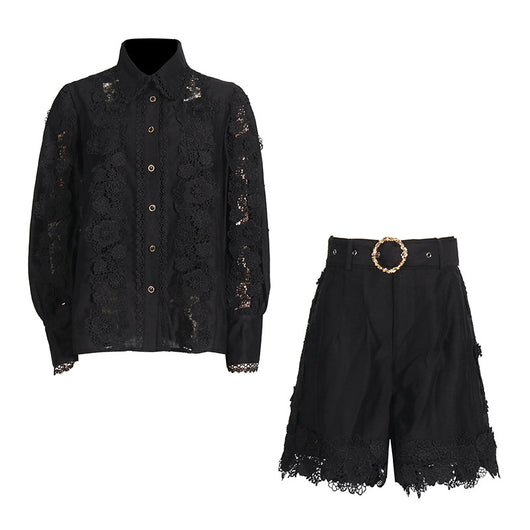 Conjunto Elegante Polo con Encaje Bordado y Short - Estilo Francés Sofisticado - Image 5