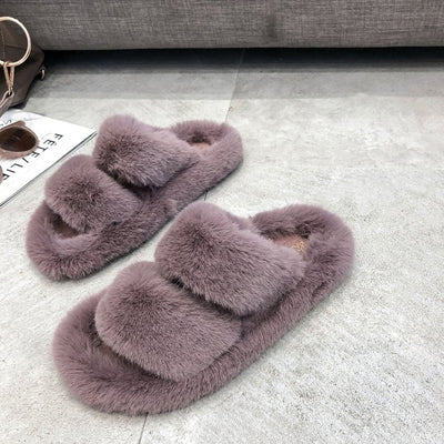 Pantuflas Cruzadas de Pelo de Conejo Suave para Mujer - Image 7
