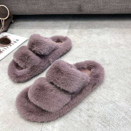 Pantuflas Cruzadas de Pelo de Conejo Suave para Mujer - Image 7