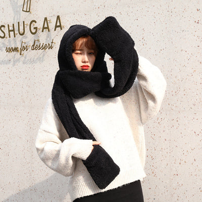 Set de Abrigo Invierno: Bufanda, Gorro y Guantes de Lana Gruesa Doble Capa