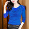 Blusa Elegante de Seda Brillante con Cuello Redondo y Manga Larga