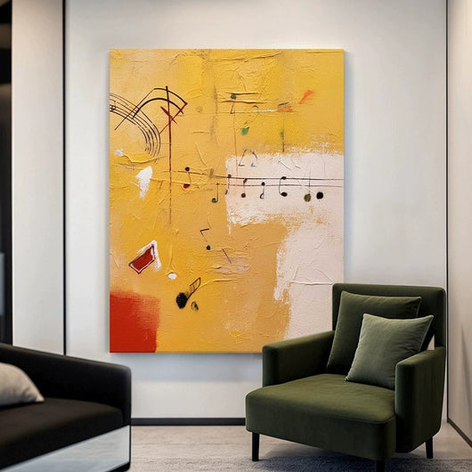 Cuadro Abstracto Moderno Tema Musical - Pintura al Óleo Artesanal Naranja para Sala de Estar - Image 6