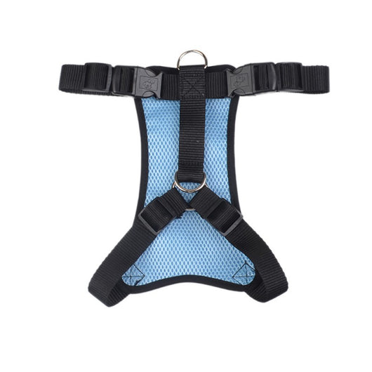 Red and black mesh pet harness with adjustable straps and metal D-rings for dog walking or car travel. - Image 4