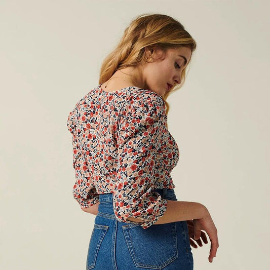 Blusa Retro Cropped con Botones y Mangas Cortas - Image 2