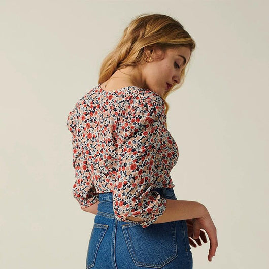 Blusa Retro Cropped con Botones y Mangas Cortas - Image 2