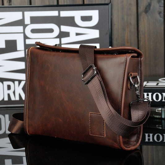 Bolsa de Cuero Crazy Horse para Hombre - Bandolera Retro con Cierre de Doble Giro - Image 2