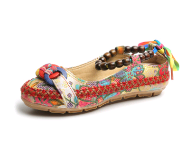 Zapatos Retro de Viento Nacional para Mujer - Tejidos a Mano con Lino y Encaje