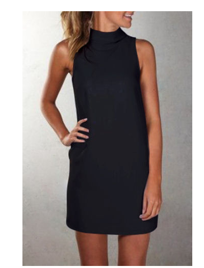 Vestido Casual Cuello Alto sin Mangas Color Sólido - Image 6