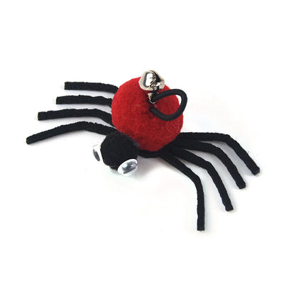 Orange and black plush spider cat toy with googly eyes and a silver bell on a white background. - Image 4