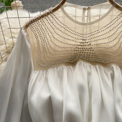 Blusa Elegante Plisada con Malla Transparente y Detalles Perlados - Image 24